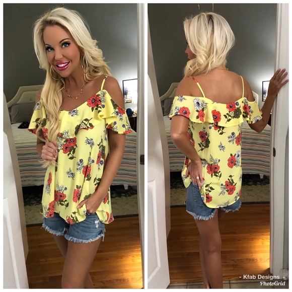 ☀️LAST 1! Floral Ruffle Cold Shoulder Top - Picture 2 of 5